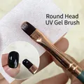 Oval head nail art brush with rose gold ferrule and dark green handle for gel application - Professional Round Head Phototherapy Brush
