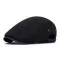 Black textured duckbill newsboy hat with metal vents and adjustable rear buckle - Black