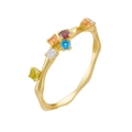 S925 sterling silver gold-plated ring with wavy band and colorful zircon gemstones - US 5 / Gold