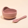 Dusty rose silicone baby suction bowl and spoon set for independent feeding - Snail Bowl + Single Spoon / Brick Red