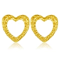 Chic gold-tone hammered metal heart hoop earrings with elegant lava texture finish - Gold Hammered Lava Hollow Heart
