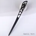 Classic black ebony wood hair pin with elegant hollow-carved scroll patterns, 18cm length - Phoenix Feather
