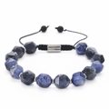 Faceted 10mm blue sodalite natural stone beaded bracelet with adjustable black braided cord - 10MM Faceted Blue Sodalite Bracelet