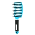 Blue curved boar bristle hairbrush with ergonomic anti-slip handle on white background - With Boar Bristle / Black Handle Sky Blue (with Boar Bristle)