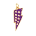 Purple enamel lightning bolt pendant with gold plating and clear zircon inlay - CZ Lightning-Purple