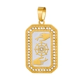Detailed macro of a rectangular gold-plated pendant featuring eye and hand motifs - HD-7 (Astrology Hand)