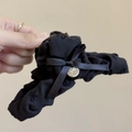 Elegant black fabric scrunchie with silk bow and engraved golden metal charm detail - Embroidered Claw Clip / Black