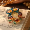Detailed owl enamel brooch in gold alloy finish on vintage book pages for retro style - Enamel Owl Brooch (BR1-2711A-7500)