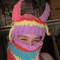 Colorful knitted devil horn balaclava with punk metal rings for Halloween parties - 57-59cm / Purple Edge Contrast Devil Horn Style