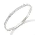 Silver stainless steel oval bangle featuring double rows of micro-paved cubic zirconia - Silver Tone Pave Double Row Bangle (PAS615)