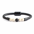 Men's black braided leather bracelet with white stone beads and lava rock magnet clasp - Synthetic White Howlite & 1 Lava Stone