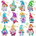 Set de 12 llaveros de pintura de diamante gnomos de Pascua con huevos y zanahorias - Llaveros de gnomos de 12 piezas