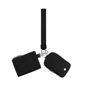Dettaglio del set multi-pochette in nylon nero con anelli in metallo e cinturino - Versione Tonda Nero
