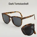 Foldable oval sunglasses in dark tortoise shell finish with UV400 polarized gray lenses - Sunglasses / Mixed Tortoise Gray Lens