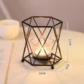 Modern black geometric metal candle holder with glass cup and hexagon base, height 11cm - Small / Black