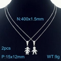Collares de acero de titanio con colgantes de niño y niña en busto de exhibición - Estilo Pareja Niño y Niña (KN231258-K) / Set de 2 piezas / Color Acero