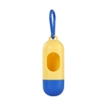 Blue and yellow capsule dog poop bag dispenser with portable hook and oval opening - Long Dispenser Blue Yellow