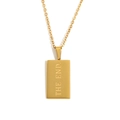 Gold plated stainless steel necklace with engraved rectangular THE END pendant - The end