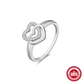 Luxurious S925 sterling silver interlocking double heart ring with white zircon pave setting - US 6 / S925 Silver Double Heart Style