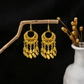 Golden bohemian hollow round earrings featuring five delicate feather fringe pendants - E1831 Intricate Disc Feather Tassel