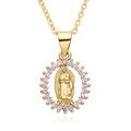 Detail of 18k gold plated Virgin Mary pendant featuring a purple zircon halo design - B186-Light Purple Zirconia Virgin Mary