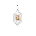 S925 sterling silver necklace pendant with orange-yellow square cut gemstone - White Gold-Hexagon