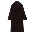 Abrigo largo de lana de doble botonadura rojo vino para mujer con corte minimalista - XS / Burdeos