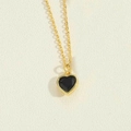 Elegant gold chain necklace featuring a black zircon heart-shaped pendant for women - Black