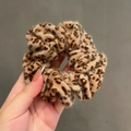 Franse vintage luipaardprint scrunchie van imitatiebont voor dames paardenstaart - Khaki