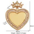 Large golden heart crown pendant with sparkling cubic zirconia inlay, 40x50mm size - Gold-Large Crown Heart