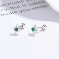 925 sterling silver octagram stud earrings with green zircon and screw back closure - Octagram (A-74-16) / Silver (Green Rhinestone)