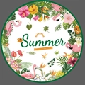 Hawaiian party tablecloth featuring pink flamingos, tropical leaves and Summer Holidays print - 9-inch Plates 16Pcs