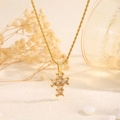 Golden stainless steel cross pendant necklace with zircon inlay on twisted chain - Style 10-Fashion Square Zirconia