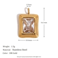 18K gold plated stainless steel rectangle pendant with clear faceted gemstone and size measurements - Fret Pattern Zirconia Pendant