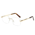 Classic rimless hexagonal sunglasses with gold metal frame and gradient lenses - Gold Frame Clear Lens
