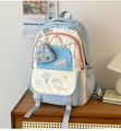 Blauwe en beige schoolrugzak voor meisjes met meerdere zakken en leuke hanger - Zonder Portemonnee / Blauw