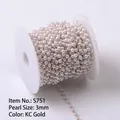 3mm white faux pearl bead chain in KC gold finish for DIY jewelry making crafts - 3mm (Round) / KC Gold