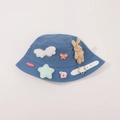 Blue kids bucket hat with 3D plush rabbit, white cloud, and colorful star decorations - CM8002 Bunny Series / Dark Blue