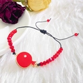 Minimalist red beaded pomegranate charm bracelet with adjustable black braided cord - Red Pomegranate Pendant Woven Style (3858)