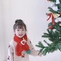Kids red plush Christmas scarf featuring a cute reindeer and green pom-pom decoration - Reindeer (Red)