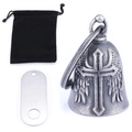 Retro stainless steel motorcycle guardian bell with angel wings and velvet pouch set - Retro Guardian Bell Set