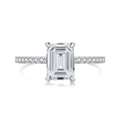 Elegant S925 silver ring featuring emerald cut ice flower zircon with pavé side stones - US 5 / Emerald Cut / Silver
