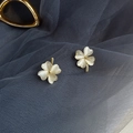Gold plated four-leaf clover stud earrings featuring white cat-eye stones in light gold - 29# Silver Earring Post - Gold