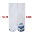 Detailed front and back view of 3D animal paw socks with realistic blue foot pads - Polar Bear