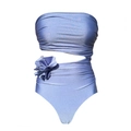 Lilac one-piece swimsuit with 3D flower applique and waist cutout in shiny finish - S / Bandeau One-Piece Swimsuit