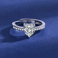 Adjustable silver ring with heart-shaped crystal and small round zircon accents - Heart-shaped Ring Ljz-127 / Adjustable Open