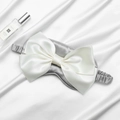 Elegant silver grey satin sleep mask with creamy white decorative bow and elastic strap - Business Grey