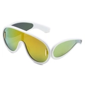 Futuristic white oversized sunglasses with green gradient lenses and gold accents - White Frame Red Mirrored Lens