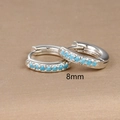 Silver hoop earrings with light blue turquoise zircons in 8mm diameter size - 8mm / Silver (Blue Zirconia)
