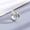 Silver bow ring featuring feather carvings and Be brave engraving in a vintage finish - Silver Vintage Feather Be Brave Ring (10502)